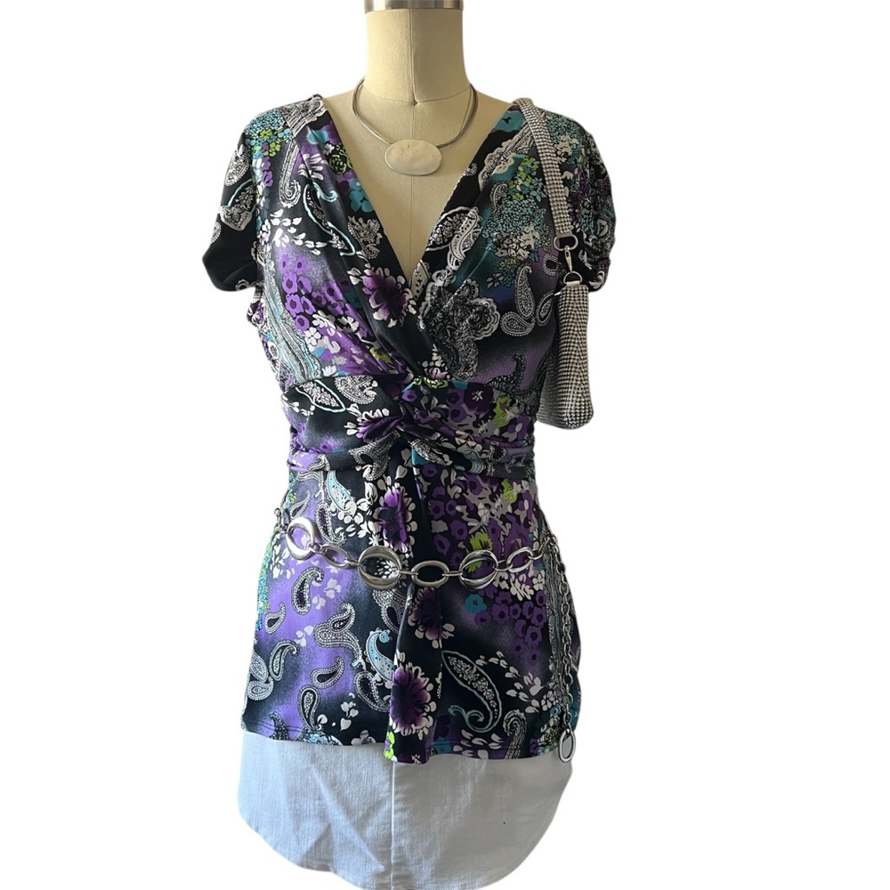 Y2K INC International Concepts Paisley Floral Twist-Front Top Size M Vintage